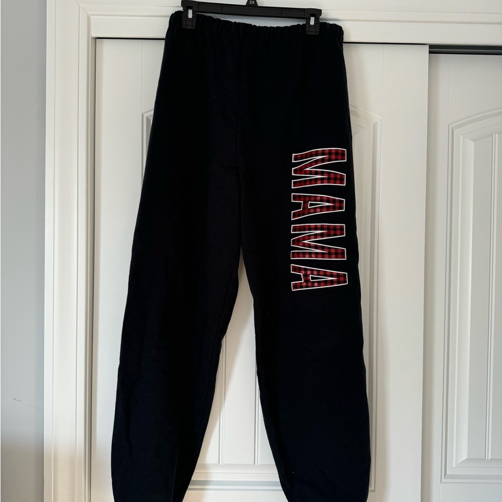 Gently used “MAMA” Buffalo plaid sweatpants